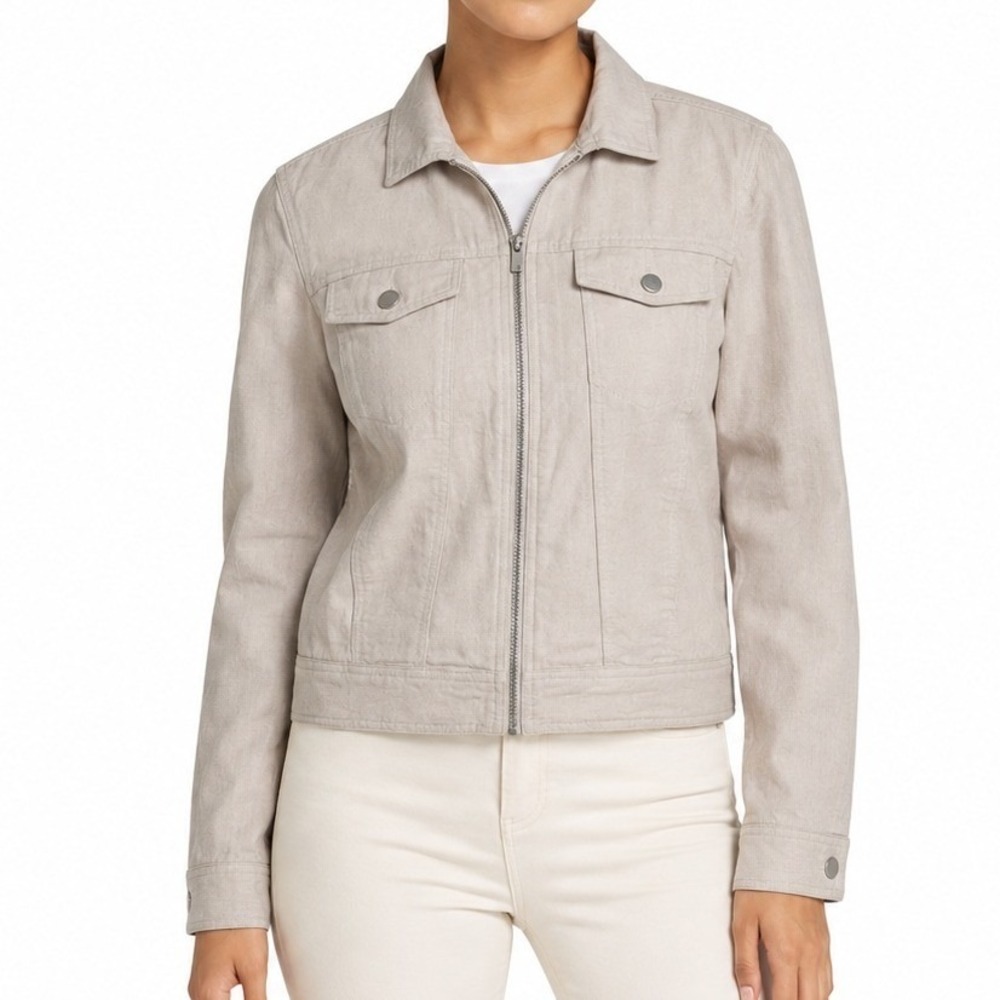 Rachel Zoe Jacket Women S Beige Linen Blend Zip Utility Lightweight Minimalist - Picture 2 of 10